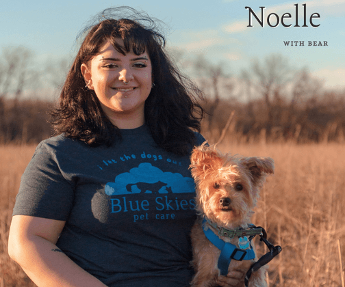 Dog walker, Noelle, with her dog, bear